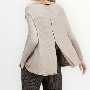 FREE PEOPLE We The Lover Rib Thermal Taupe Brown Split Back XS Shirt Top Long